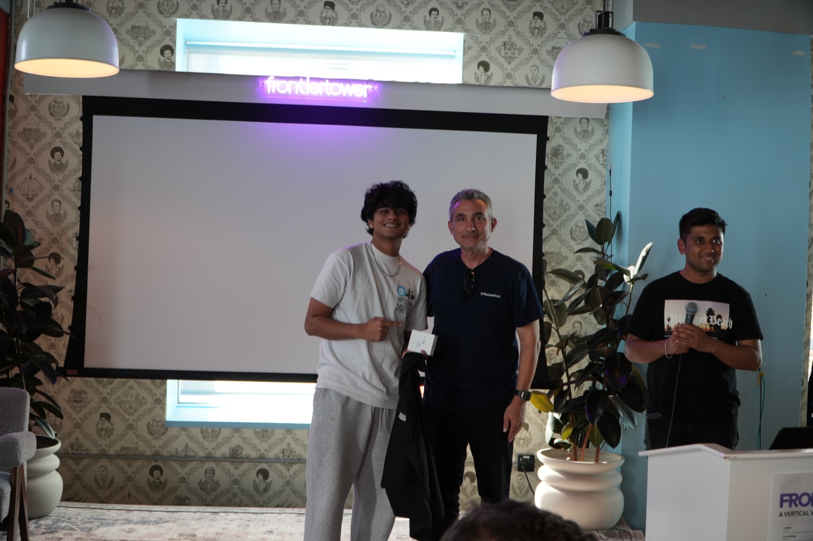 Abhi receiving 1st place prize at Memory Meets Motion Hackathon